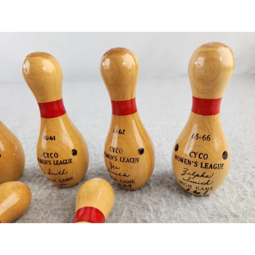 Vintage Miniature Wood lacquered 4 inch bowling pin Trophy League 1960s Pins Lot